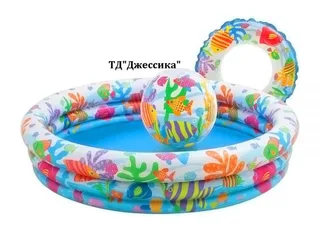 Бассейн надувной с кругом и мячом 132*28 см (№59469) INTEX -