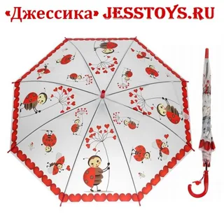 Зонт - трость прозрачный с рисунком (полуавтомат)